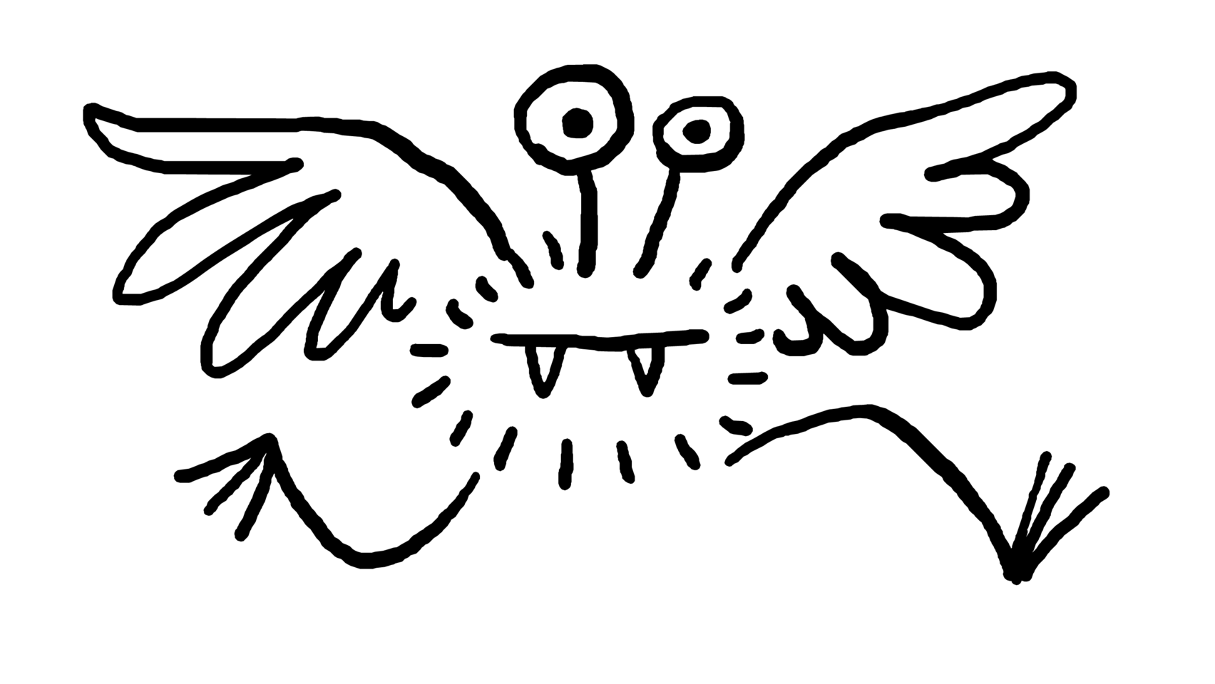 A furry creature with big eyes, drawn in black line.