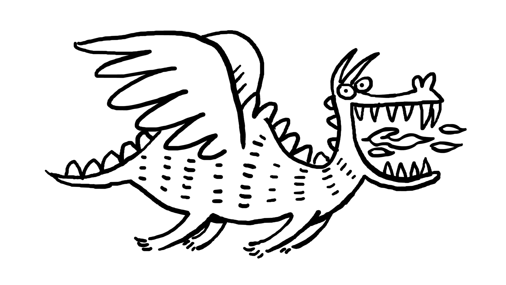 A dragon, drawn in black line by Peter H. Reynolds.
